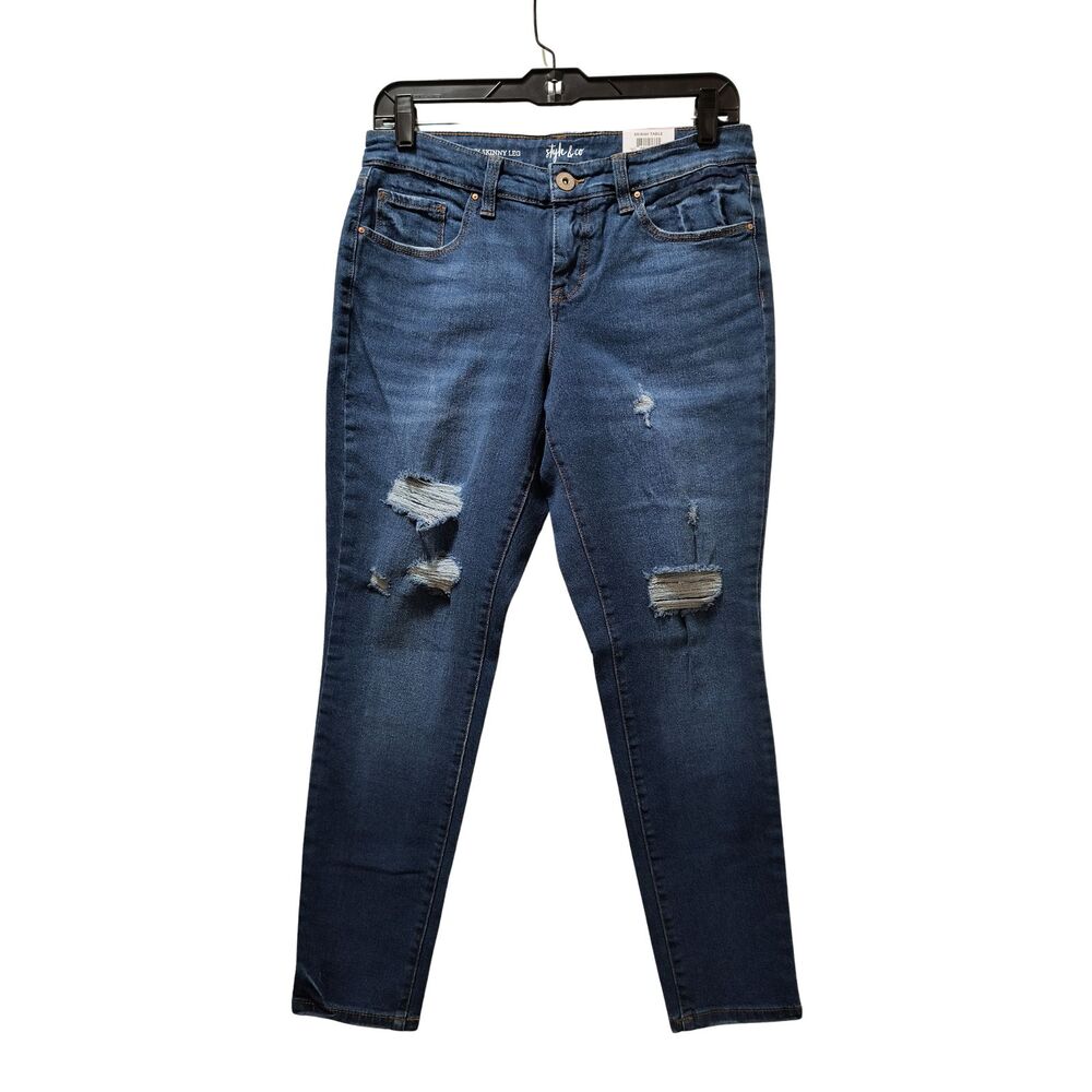 Style & Co Curvy Skinny Ankle Jeans 6P Blue Imogene Wash Distressed Stretch